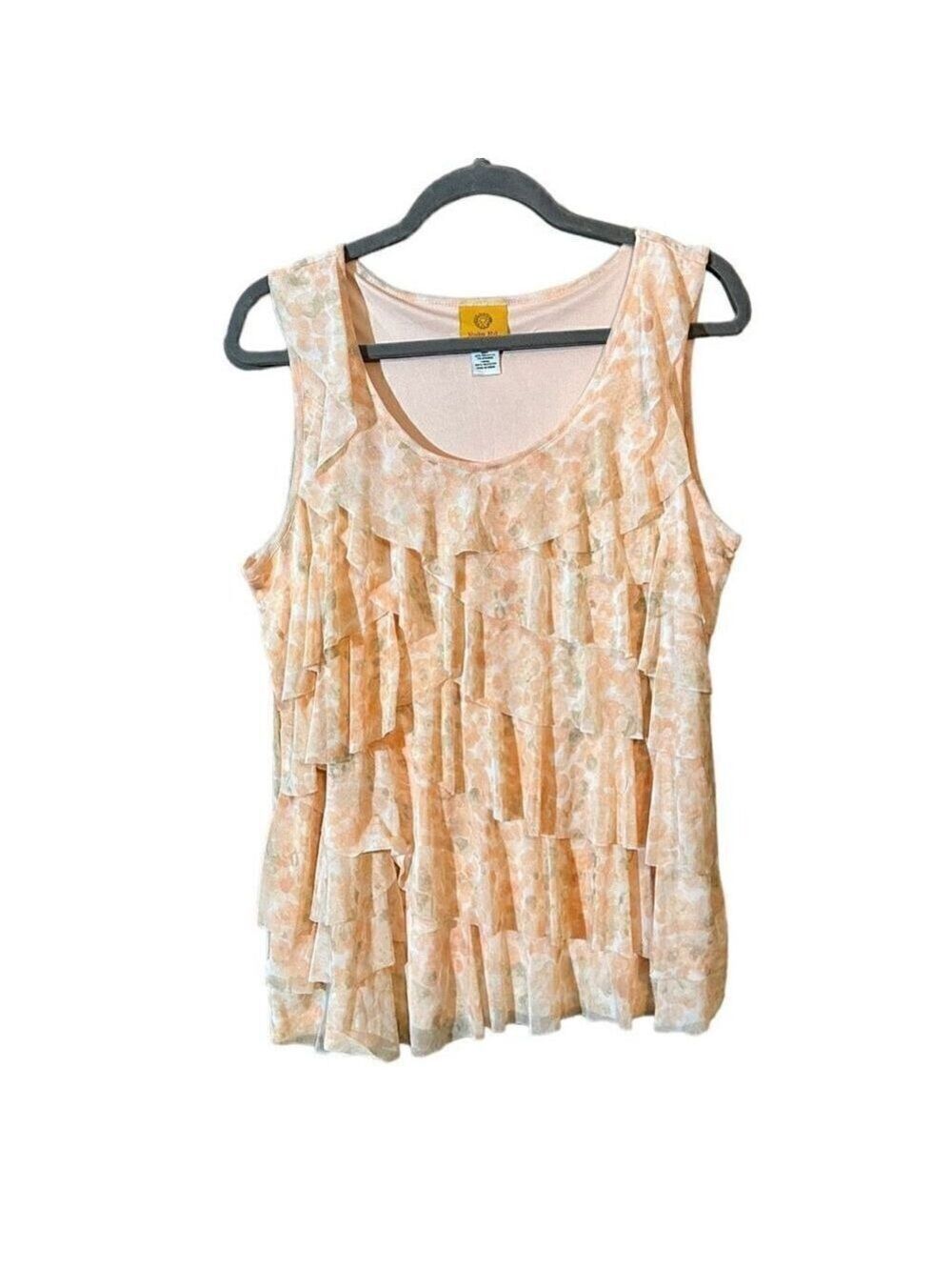 Ruby Rd. Women's Orange Ruffle Front Scoop Neck Tank Top Size Large Peach Color